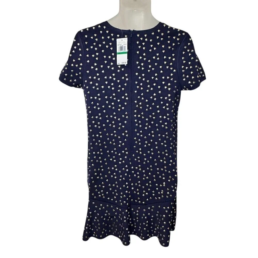 $350 MICHAEL KORS‎ Navy Knit Dress With Gold Heart Studs Size L 10- 12 NEW!